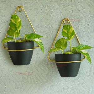 tied ribbons set of 2 wall hanging metal planter stand with pot